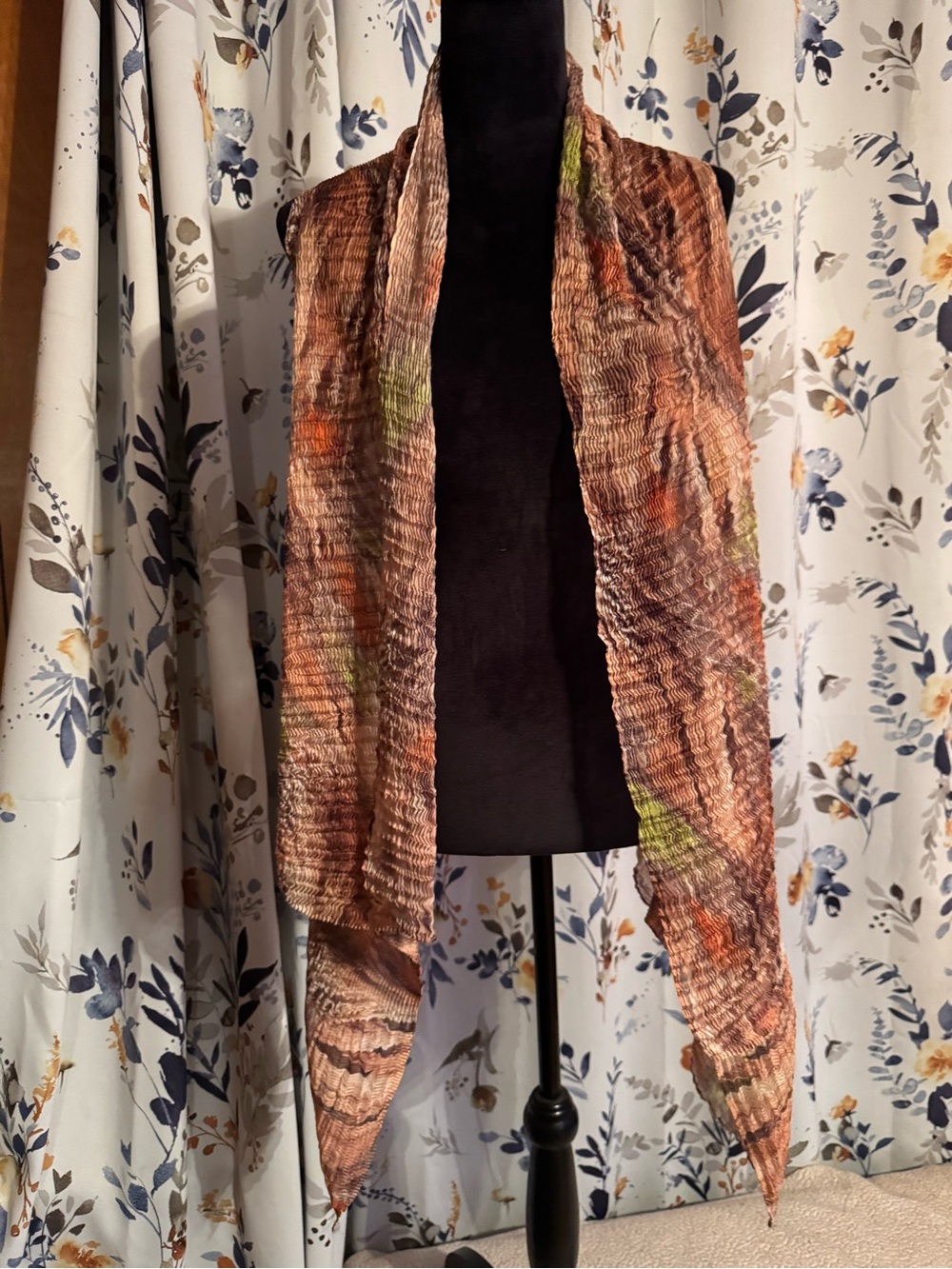 Pretty Angel Brown Crinkled Open Front Vest with Green & Orange Accents C5